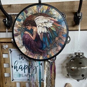 Boho Angel Wing Tambourine Wall Decor - Multicolor